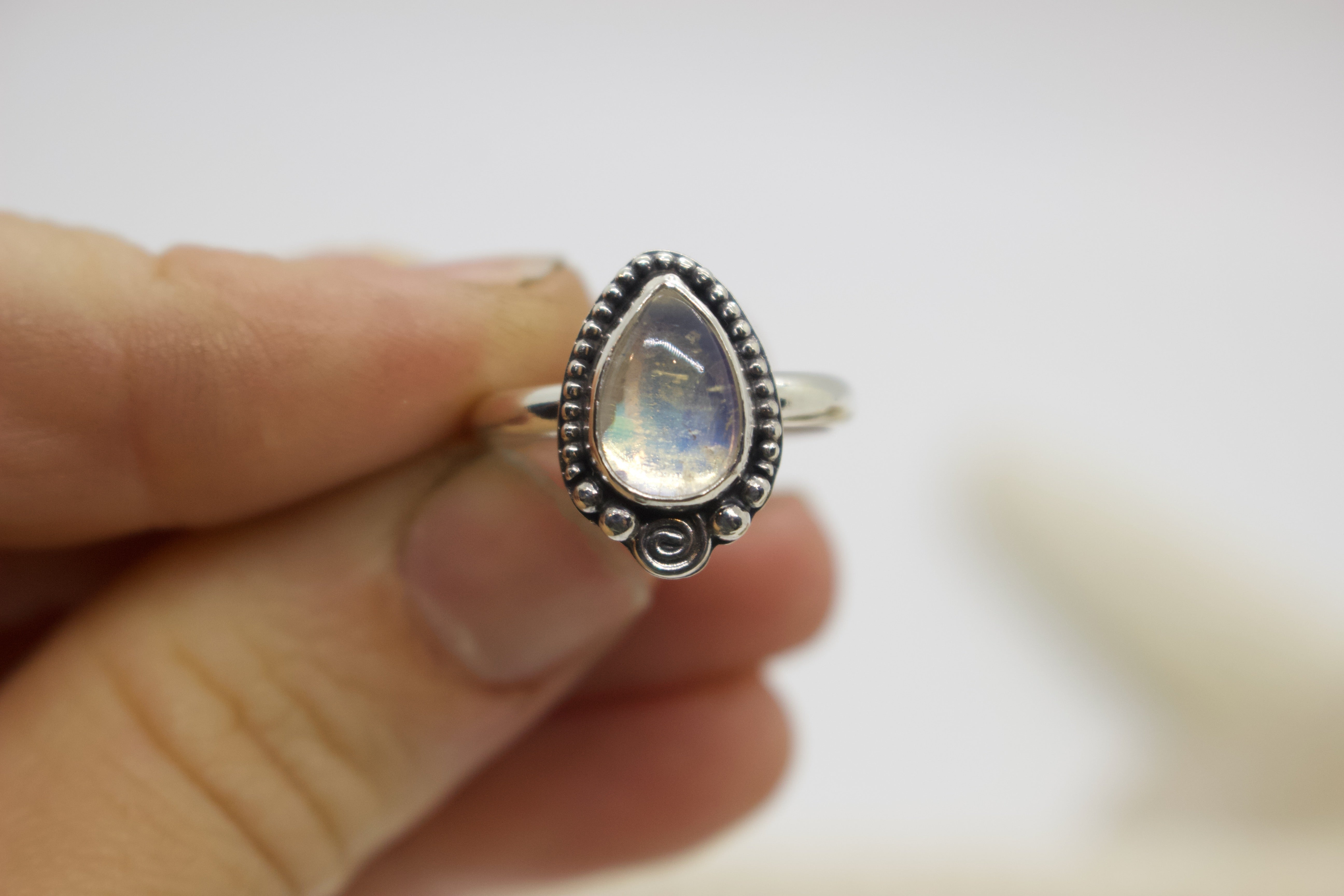 Rainbow Moonstone Ring; size 5.75