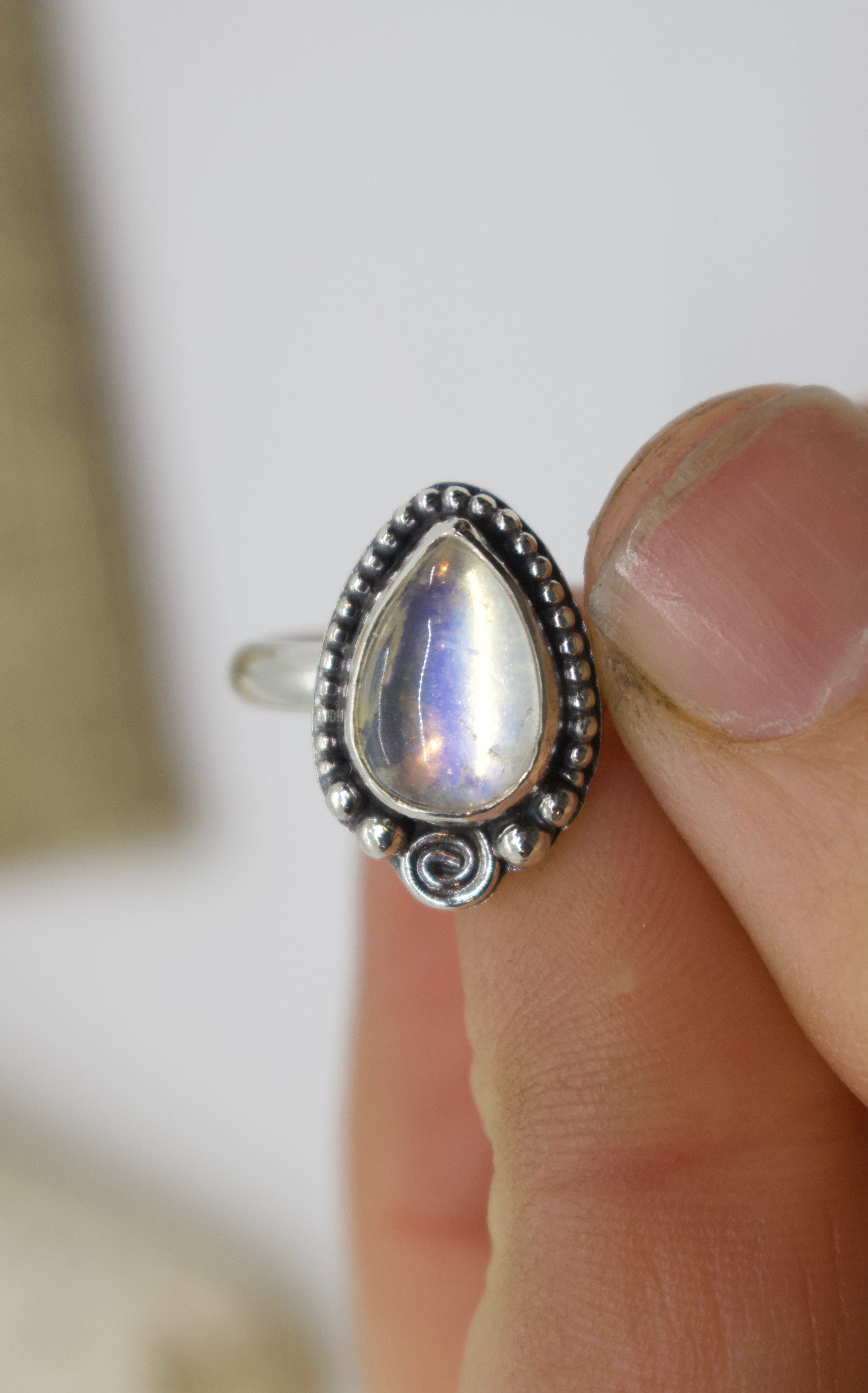 Rainbow Moonstone Ring; size 5.75