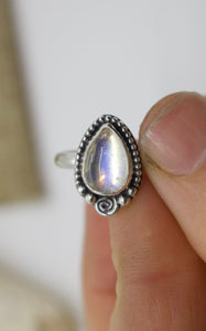 Rainbow Moonstone Ring; size 5.75