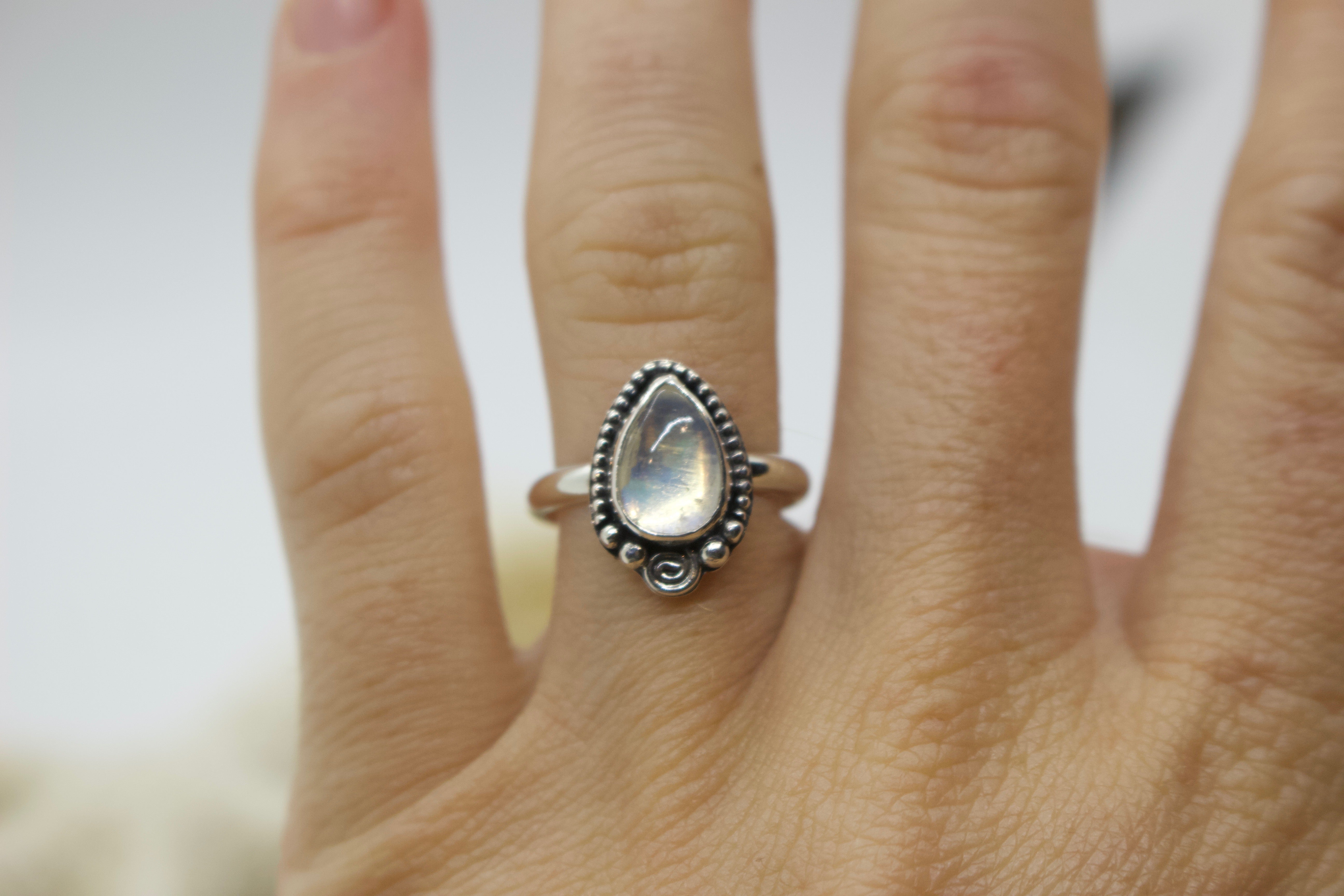 Rainbow Moonstone Ring; size 5.75