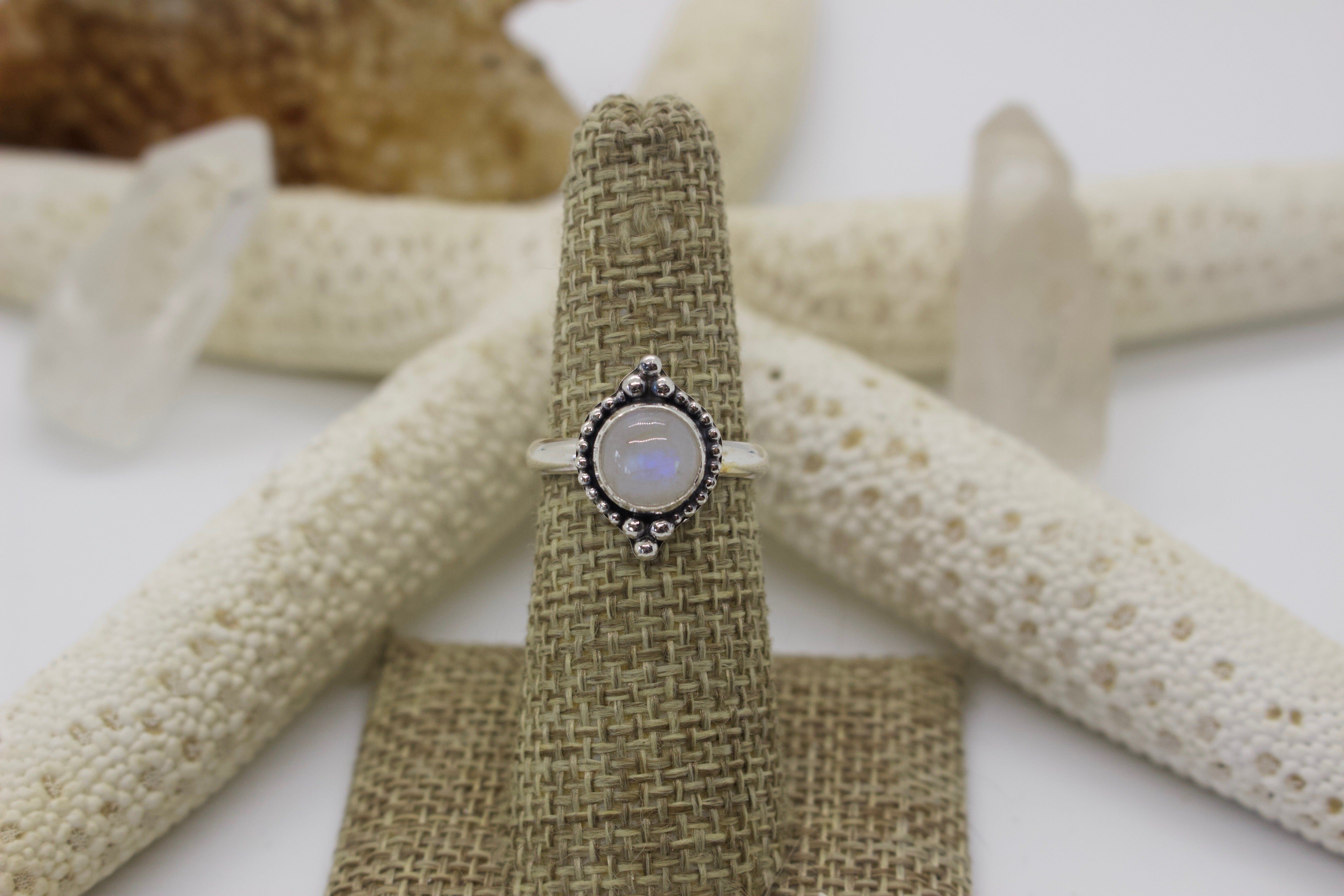 Rainbow Moonstone Ring; size 6