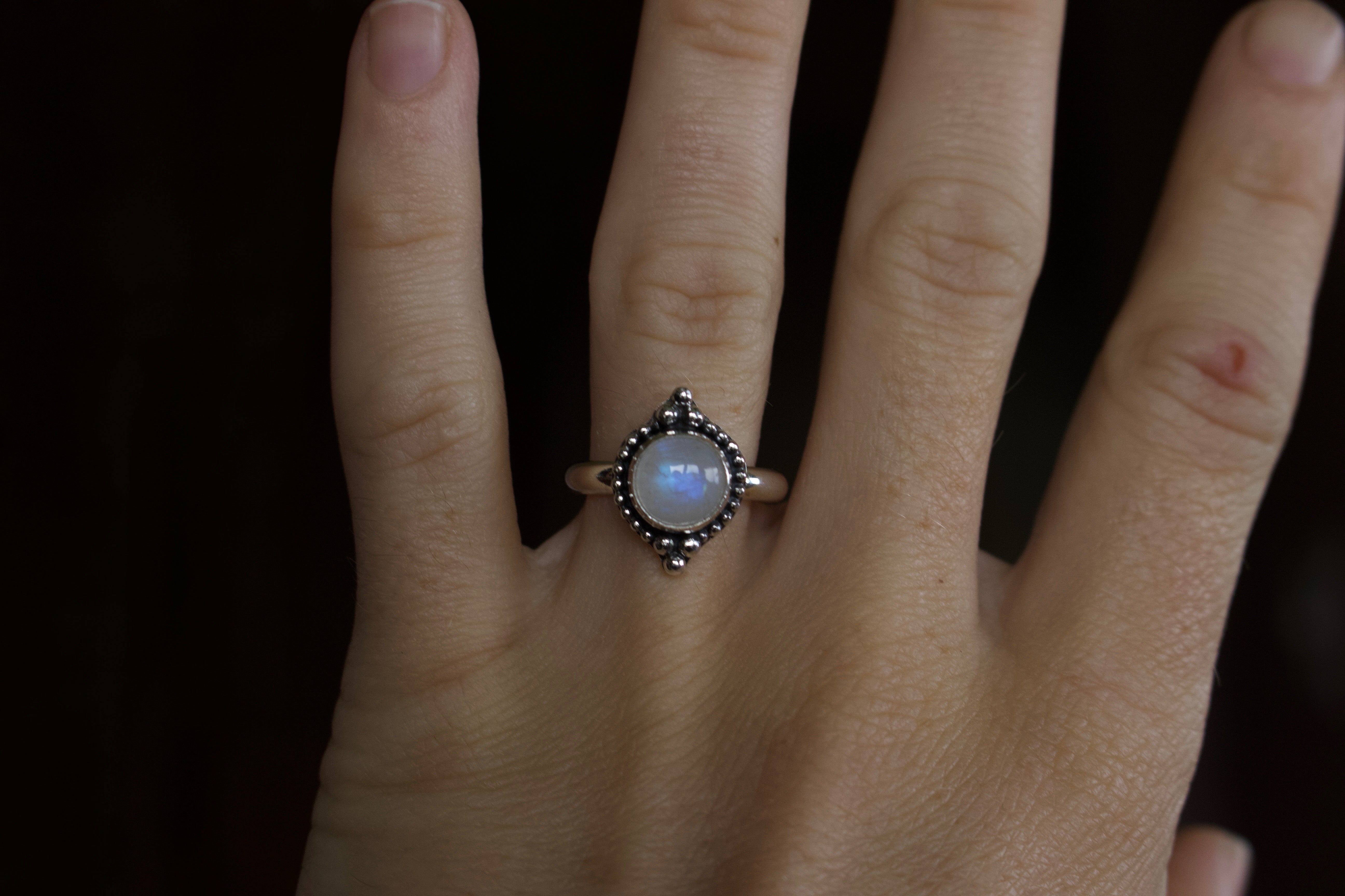 Rainbow Moonstone Ring; size 6