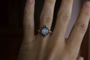 Rainbow Moonstone Ring; size 6